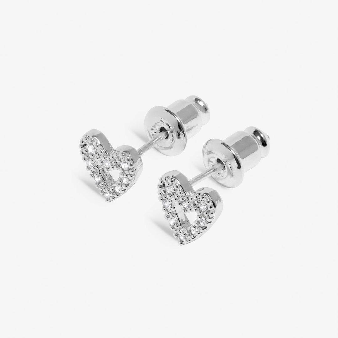 Mini Charms Pave Offset Heart Silver Plated Earrings 7646Joma Jewellery7646