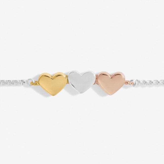 Mini Charms three Tone Hearts Gold Rose Gold & Silver Plated Bracelet 7141Joma Jewellery7141