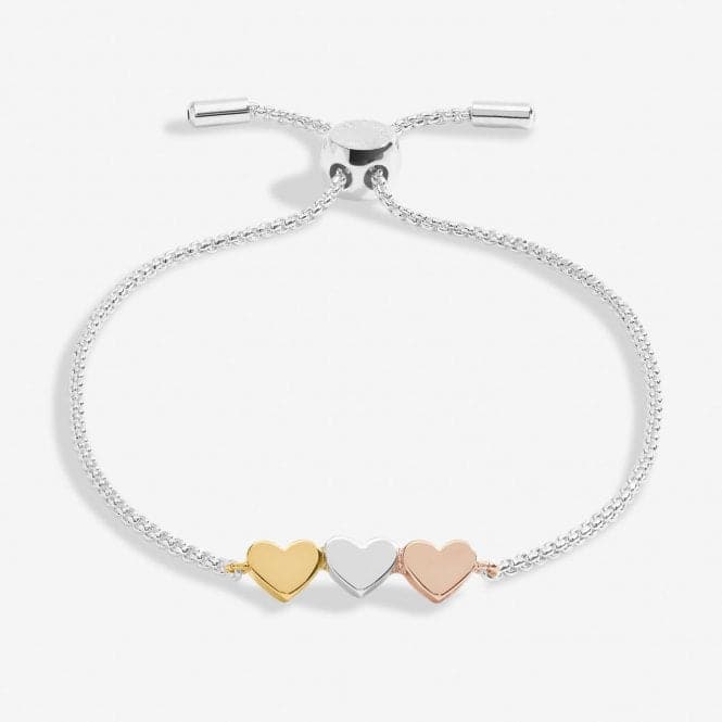 Mini Charms three Tone Hearts Gold Rose Gold & Silver Plated Bracelet 7141Joma Jewellery7141