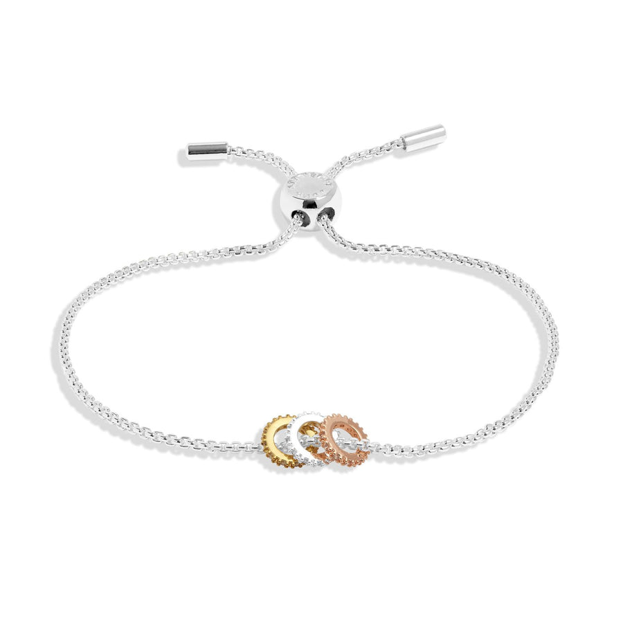 Mini Charms Three Tone Pave Silver Gold Rose Gold Plated Bracelet 7643Joma Jewellery7643