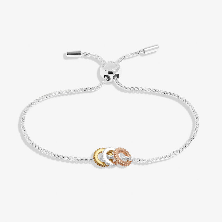 Mini Charms Three Tone Pave Silver Gold Rose Gold Plated Bracelet 7643Joma Jewellery7643