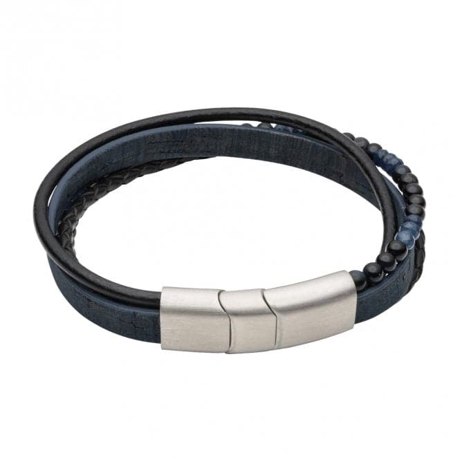 Multi Row Blue Cork Leather Tigers Eye Beads Bracelet B5419LFred BennettB5419L