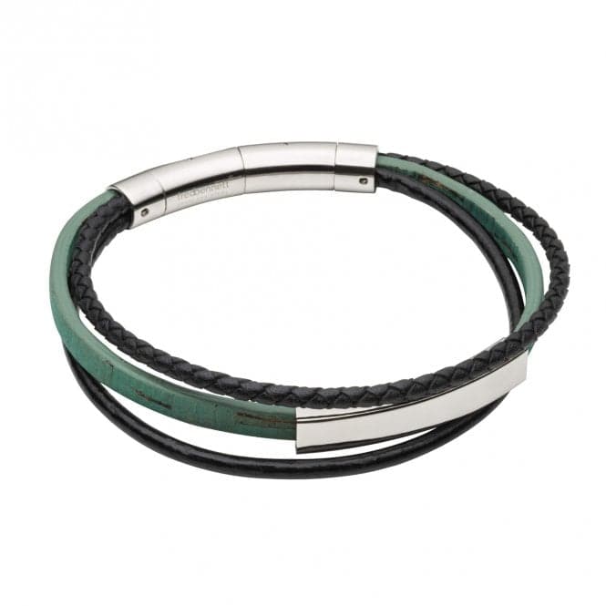 Multi Row Green Cork Black Leather Bracelet B5421Fred BennettB5421