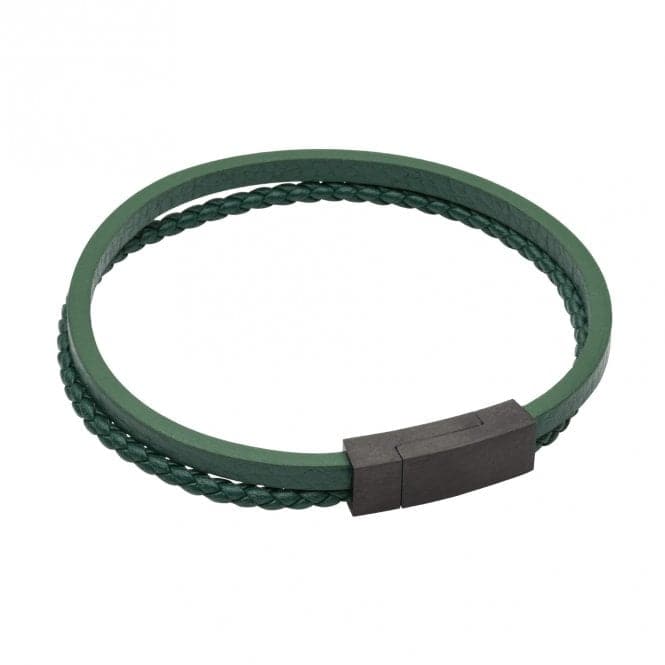 Multi Row Green Recycled Leather Black IP Clasp Bracelet B5430Fred BennettB5430