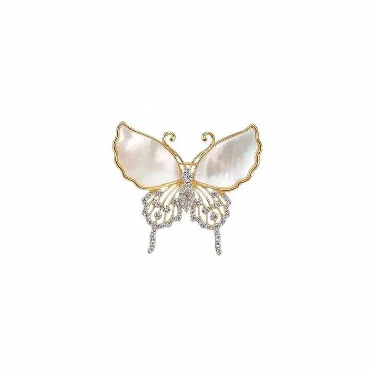 Natural Shell Diamond Butterfly Brooch