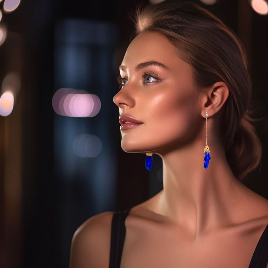 Natural Blue and Green Stone Chain Earrings