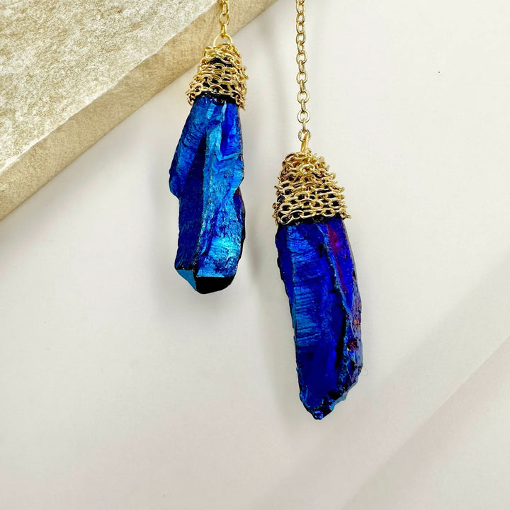 Natural Blue and Green Stone Chain Earrings