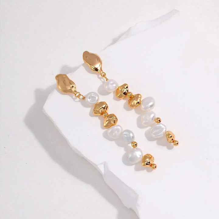 Gold Natural Pearl Drop Earrings