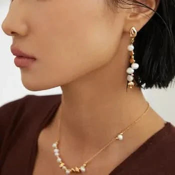 Gold Natural Pearl Drop Earrings