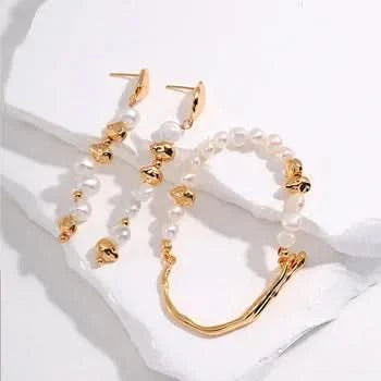 Gold Natural Pearl Drop Earrings