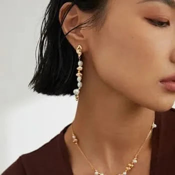 Gold Natural Pearl Drop Earrings