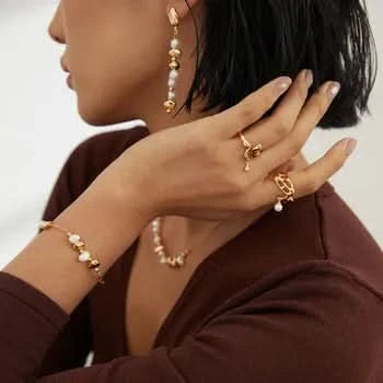 Gold Natural Pearl Drop Earrings