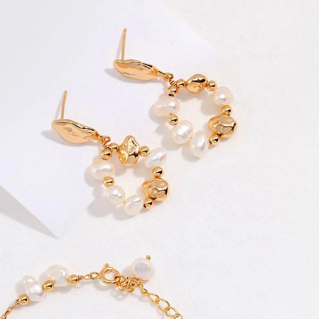 Gold Natural Pearl Loop Earrings