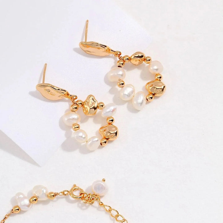 Gold Natural Pearl Loop Earrings