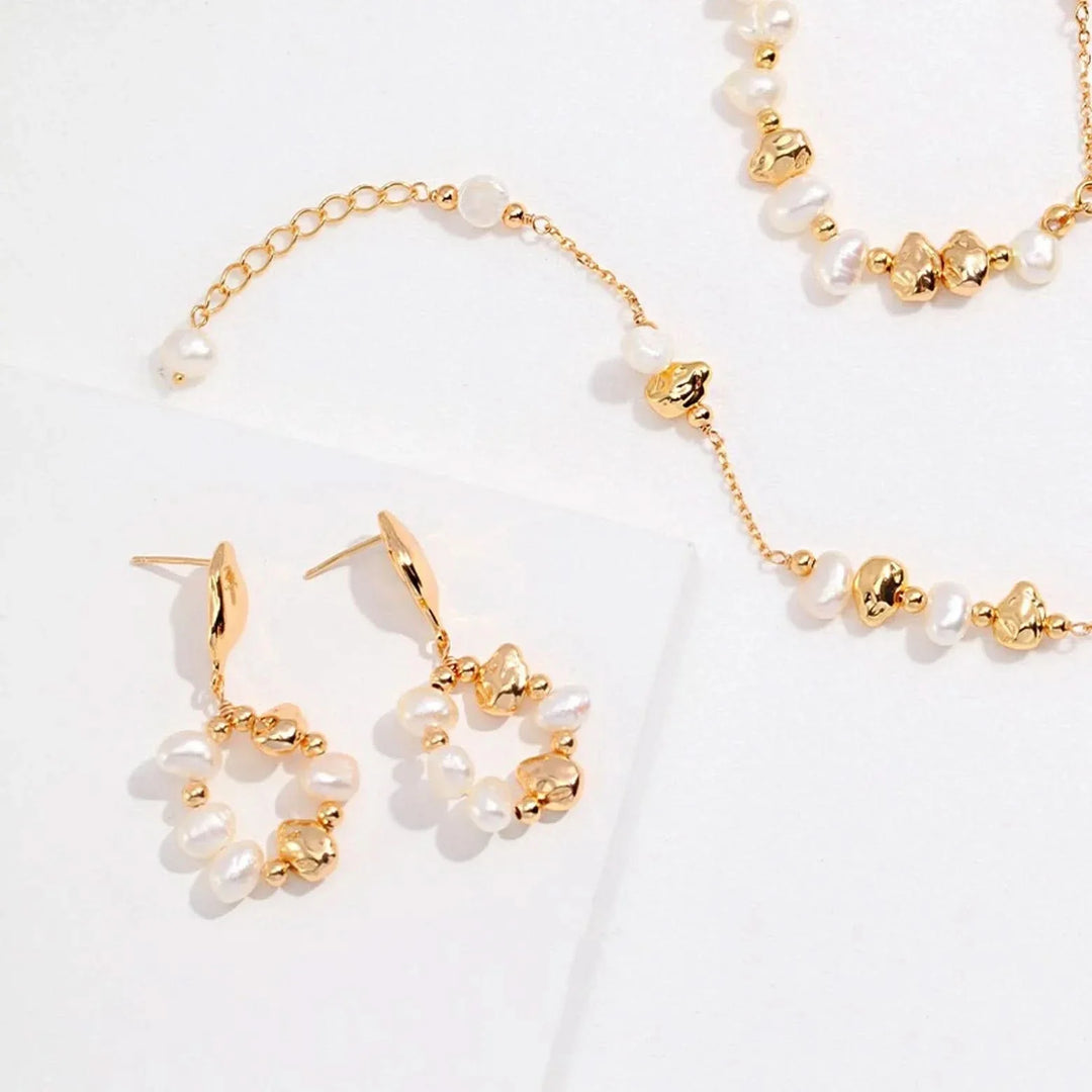 Gold Natural Pearl Loop Earrings