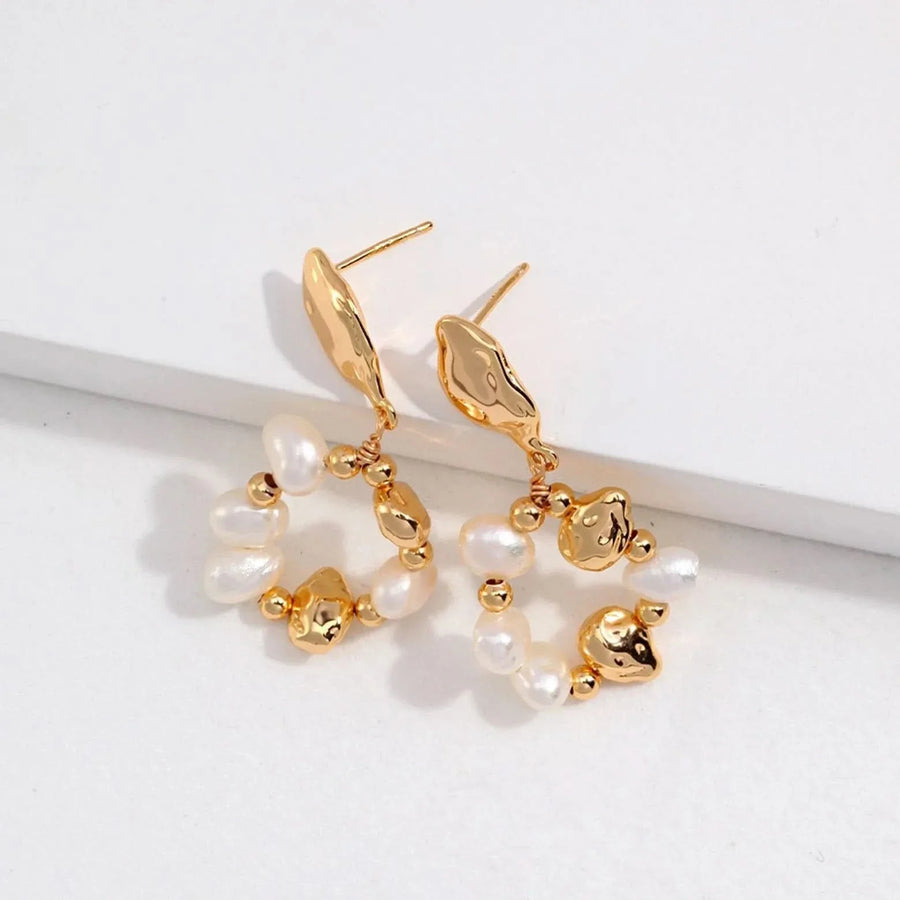 Gold Natural Pearl Loop Earrings