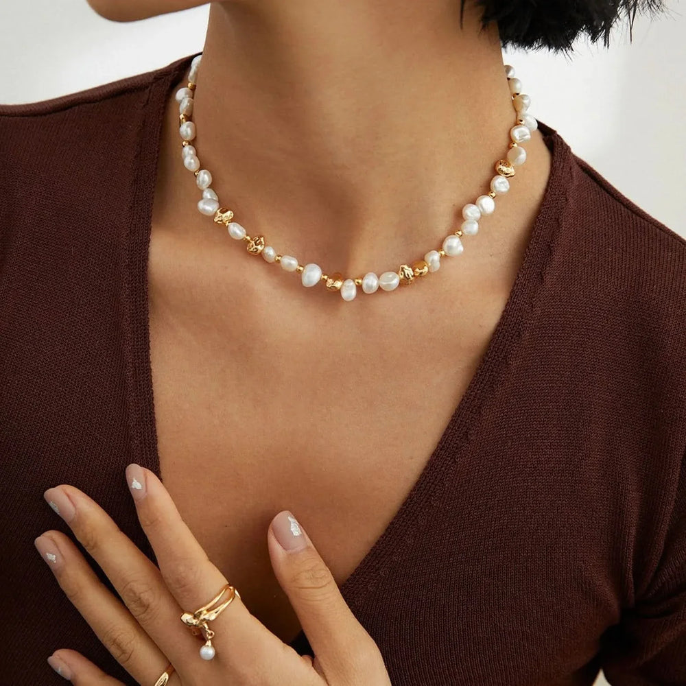 Natural Gold and Pearl Necklace