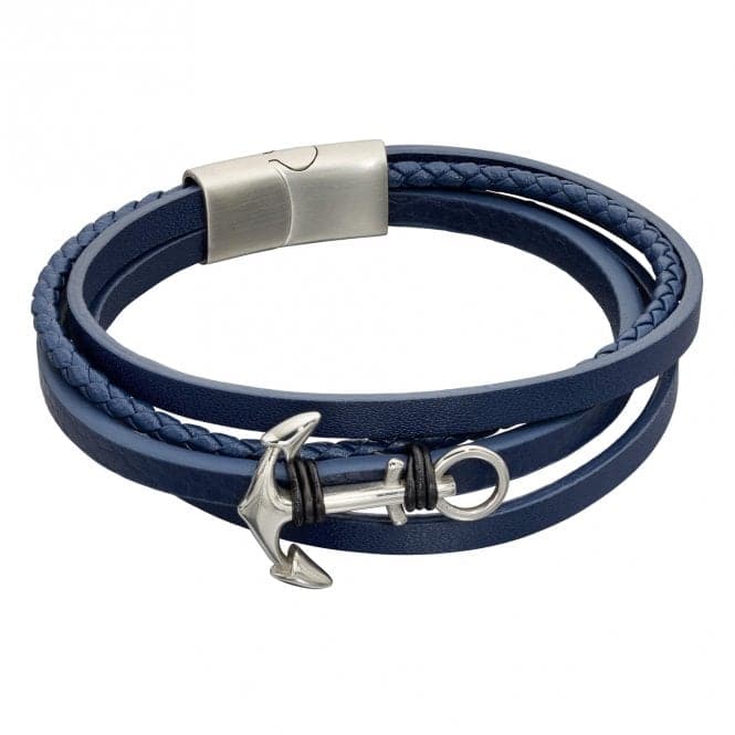 Navy Leather Anchor Plated Wristwear Bracelet B5319Fred BennettB5319