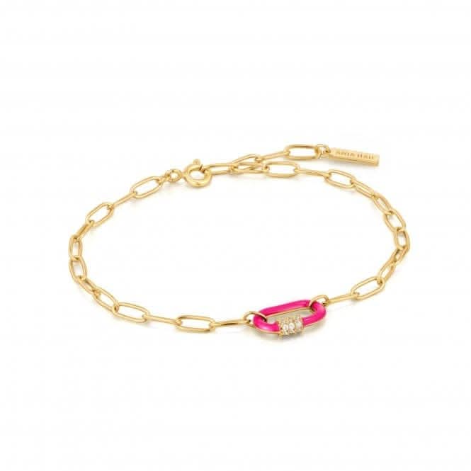Neon Pink Enamel Carabiner Gold Bracelet B040 - 01G - NPAnia HaieB040 - 01G - NP
