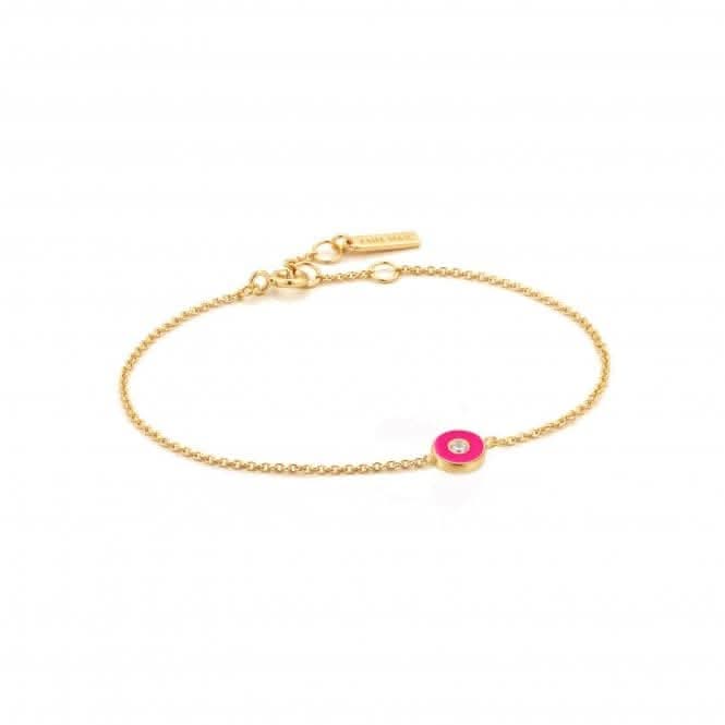 Neon Pink Enamel Disc Gold Bracelet B040 - 02G - NPAnia HaieB040 - 02G - NP