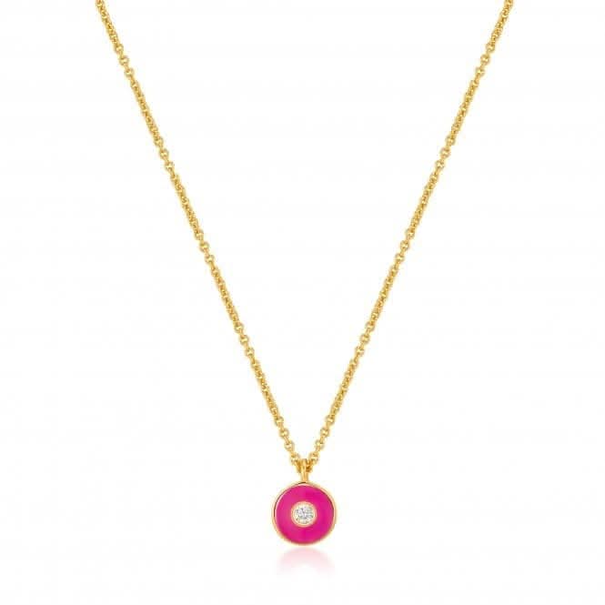 Neon Pink Enamel Disc Gold Necklace N040 - 02G - NPAnia HaieN040 - 02G - NP