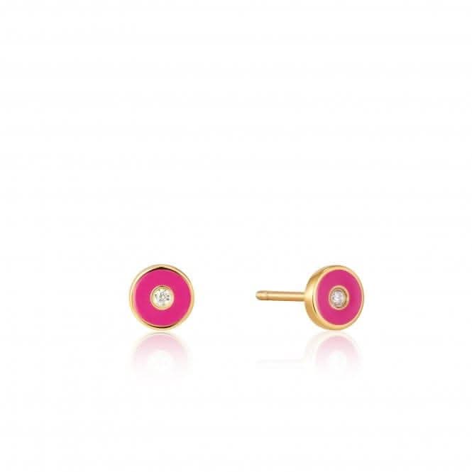Neon Pink Enamel Disc Gold Stud Earrings E040 - 03G - NPAnia HaieE040 - 03G - NP