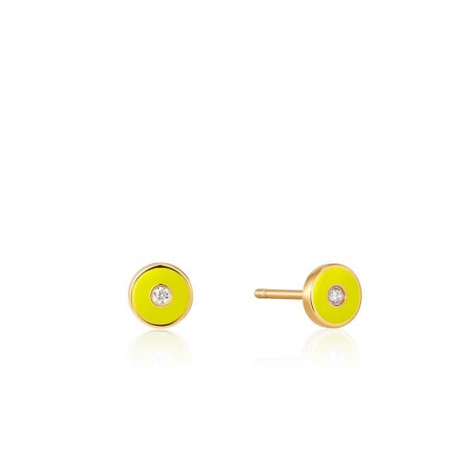 Neon Yellow Enamel Disc Gold Stud Earrings E040 - 03G - NYAnia HaieE040 - 03G - NY