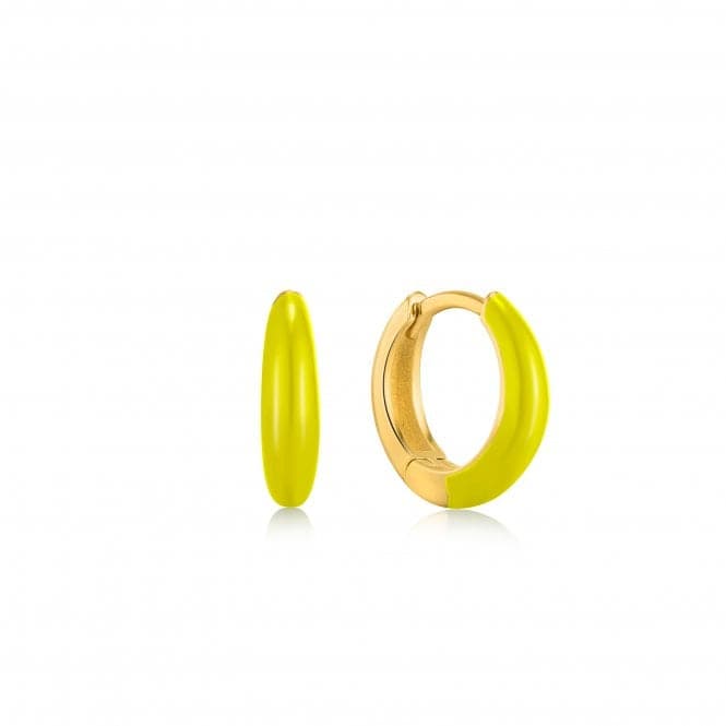 Neon Yellow Enamel Gold Sleek Huggie Hoop Earrings E040 - 02G - NYAnia HaieE040 - 02G - NY