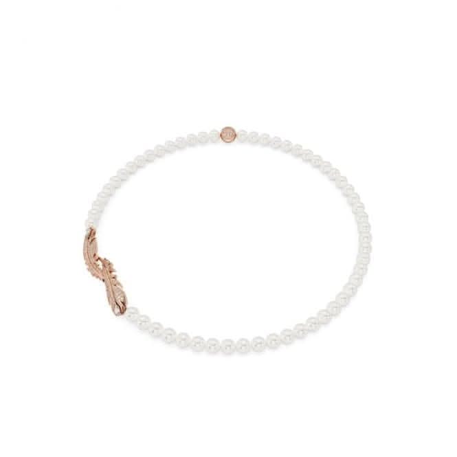 Nice White Rose Gold-tone Plated Feather Necklace 5669221