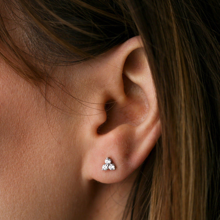 Nina | 9ct White Gold 0.35ct tw Lab Grown Diamond Three Stone Stud EarringsCreated BrillianceBA0072552