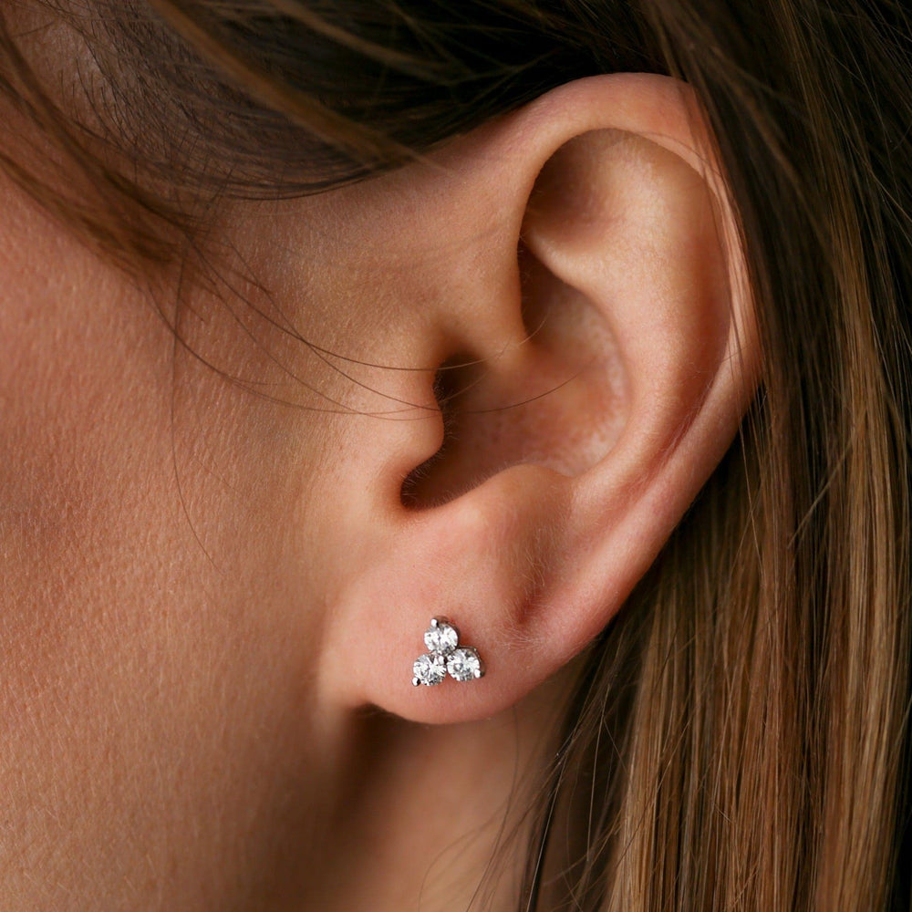 Nina | 9ct White Gold 0.57ct tw Lab Grown Diamond Three Stone Stud EarringsCreated BrillianceBA0072555