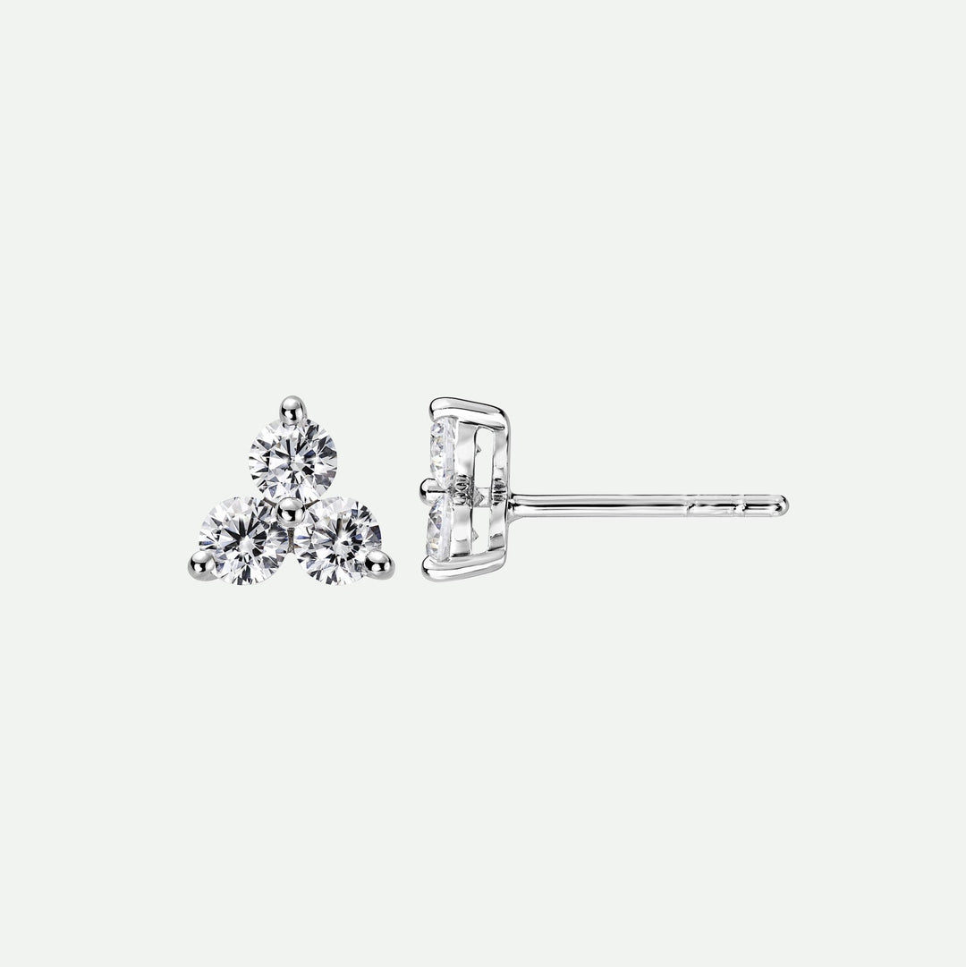 Nina | 9ct White Gold 0.57ct tw Lab Grown Diamond Three Stone Stud EarringsCreated BrillianceBA0072555