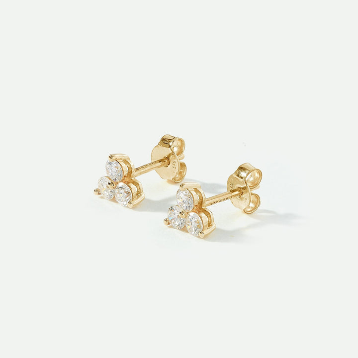 Nina | 9ct Yellow Gold 0.35ct tw Lab Grown Diamond Three Stone Stud EarringsCreated BrillianceBA0072553