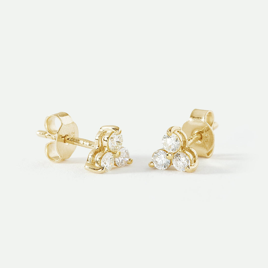 Nina | 9ct Yellow Gold 0.57ct tw Lab Grown Diamond Three Stone Stud EarringsCreated BrillianceBA0072554