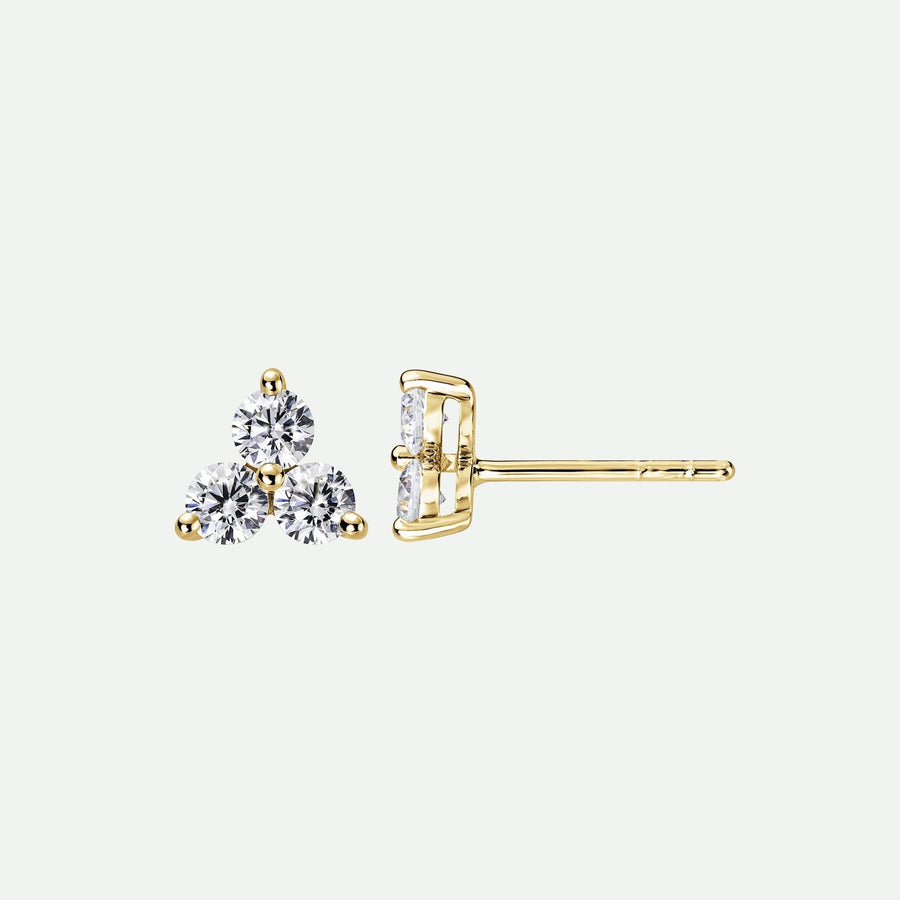 Nina | 9ct Yellow Gold 0.57ct tw Lab Grown Diamond Three Stone Stud EarringsCreated BrillianceBA0072554