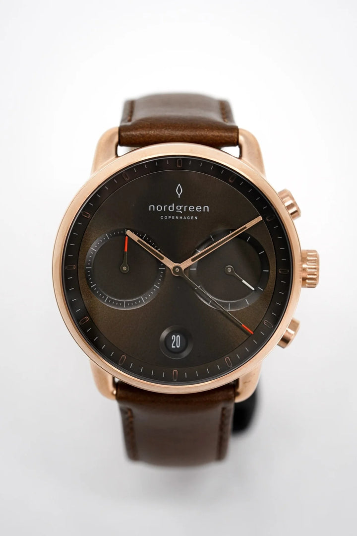 Gents Pioneer Leather Rose Gold 42mm Watch PI42RGLEBRBS