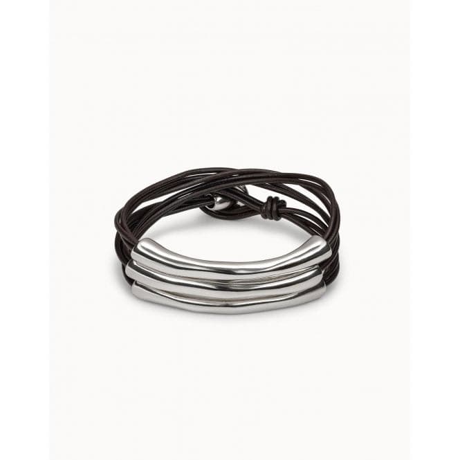 Not To Be Silver Leather BraceletUNOde50PUL0856MARMTL0L