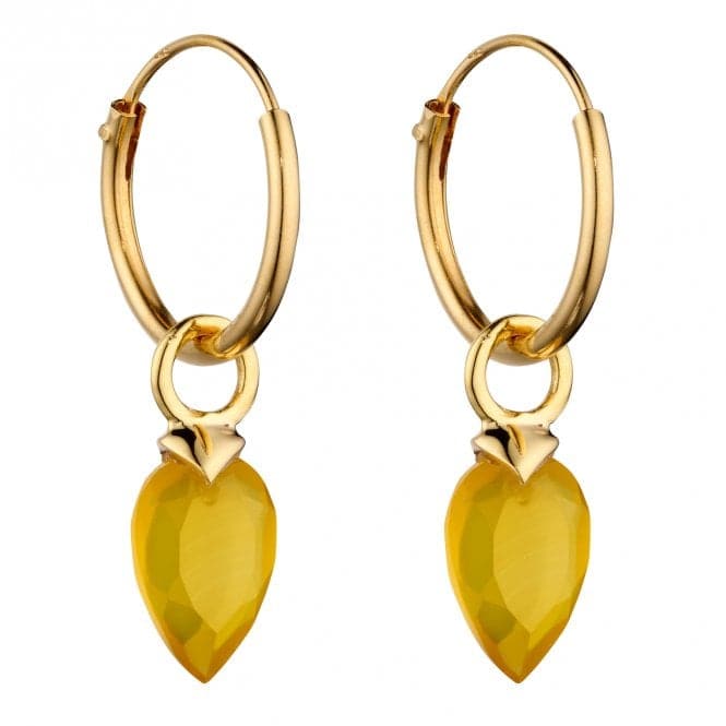 November Yellow Gold Plated Birthstone Chalcedony Stone Hoop Charm Earring Y2671BeginningsY2671