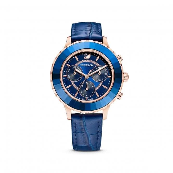 Octea Lux Chrono Leather Strap Blue Rose Gold - tone Watch 5563480Swarovski5563480