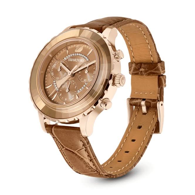 Octea Lux Chrono Leather Strap Brown Gold - tone Finish Watch 5632260Swarovski5632260