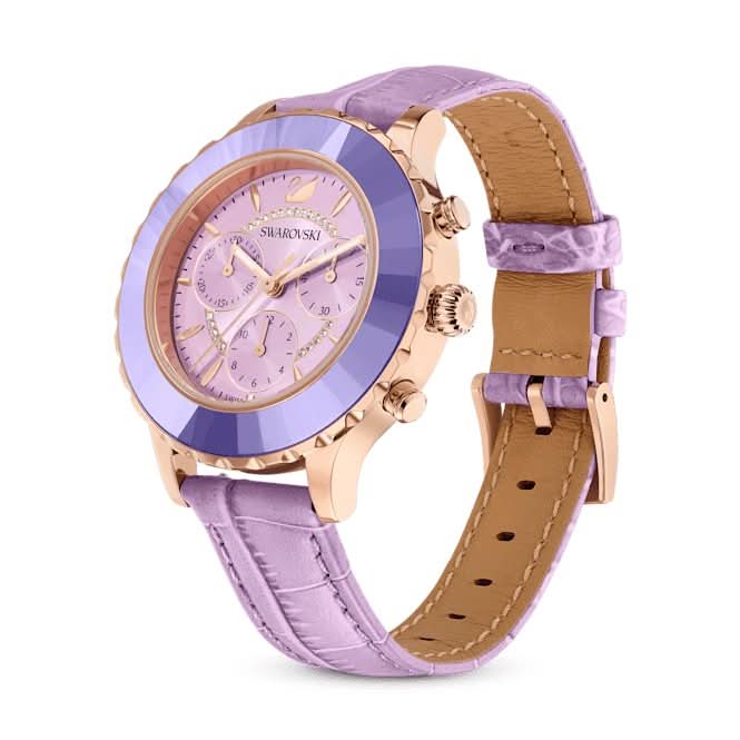 Octea Lux Chrono Leather Strap Purple Rose Gold - tone Finish Watch 5632263Swarovski5632263