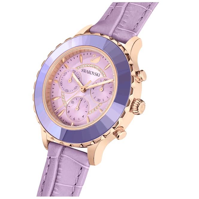 Octea Lux Chrono Leather Strap Purple Rose Gold - tone Finish Watch 5632263Swarovski5632263
