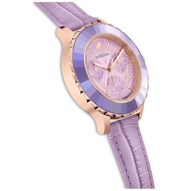 Octea Lux Chrono Leather Strap Purple Rose Gold - tone Finish Watch 5632263Swarovski5632263