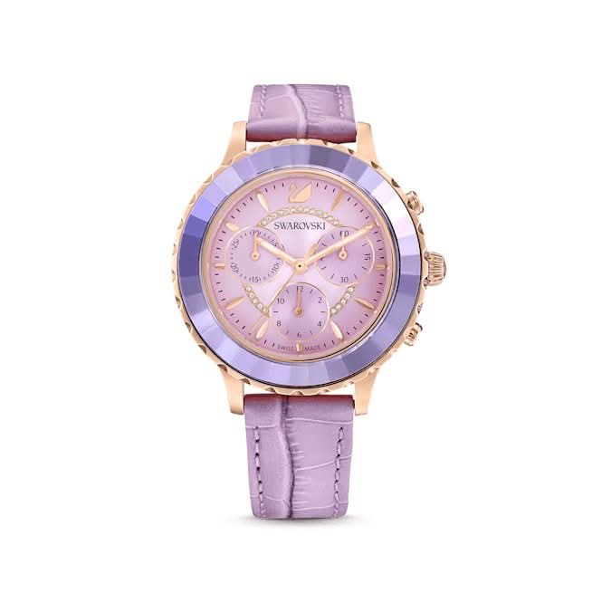 Octea Lux Chrono Leather Strap Purple Rose Gold - tone Finish Watch 5632263Swarovski5632263