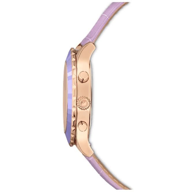 Octea Lux Chrono Leather Strap Purple Rose Gold - tone Finish Watch 5632263Swarovski5632263