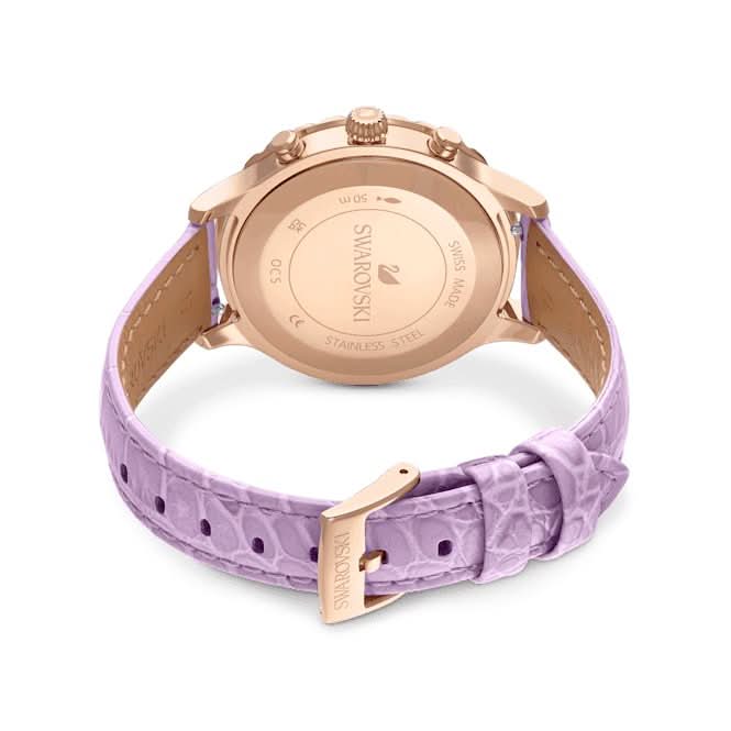 Octea Lux Chrono Leather Strap Purple Rose Gold - tone Finish Watch 5632263Swarovski5632263