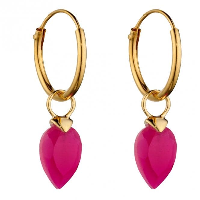 October Yellow Gold Plated Birthstone Chalcedony Stone Hoop Charm Earring Y2670BeginningsY2670