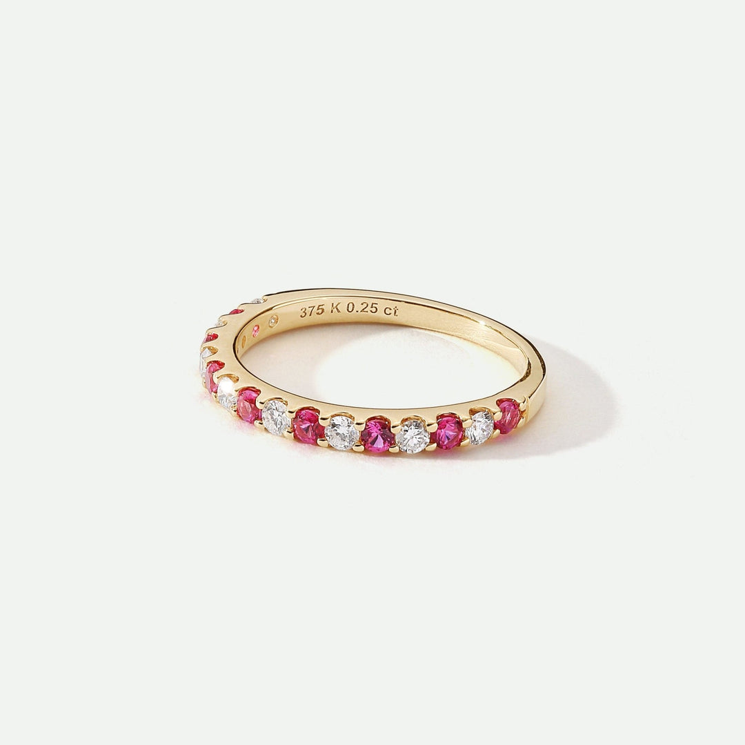 Odette | 9ct Yellow Gold 0.25ct tw Lab Grown Diamond and Created Ruby Eternity RingCreated BrillianceBA0071863 - N