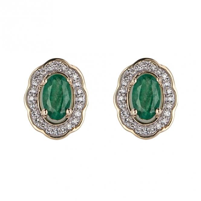 Ornate Emerald and Diamond Yellow Gold Stud Earrings GE2414GElements GoldGE2414G