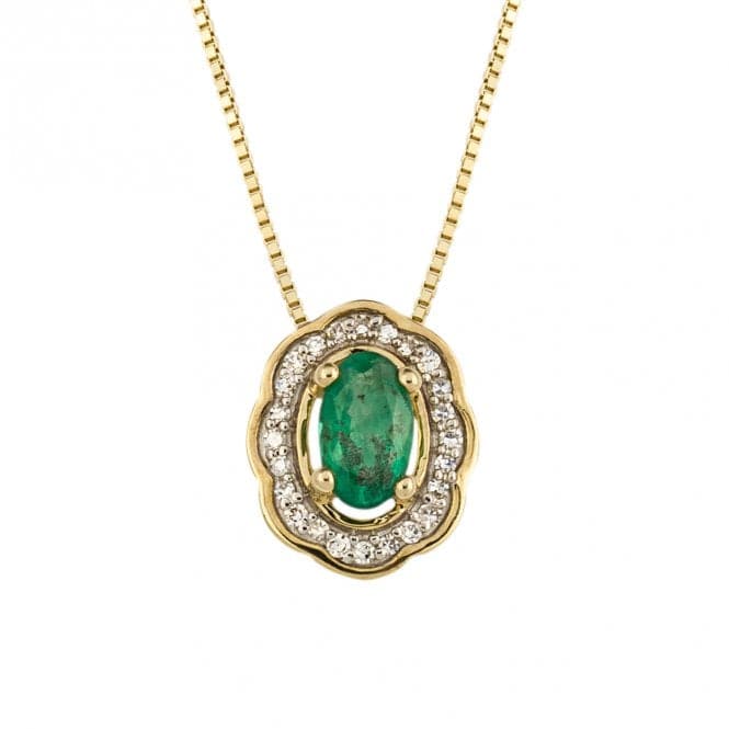 Ornate Emerald Diamond Yellow Gold Pendant GP2299GElements GoldGP2299G